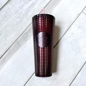 Starbucks Disco Tumbler - burgundy, red, purple, grid design